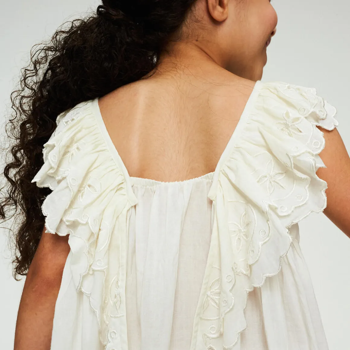 Embroidered Wren Dress in Vintage White by Faune