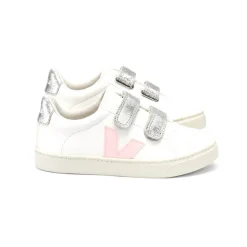 Esplar Small Velcro Leather Trainers in Extra White / Petale Silver by Veja