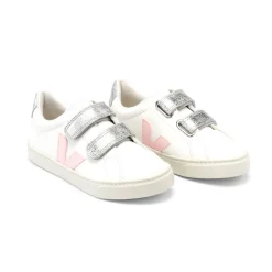 Esplar Small Velcro Leather Trainers in Extra White / Petale Silver by Veja
