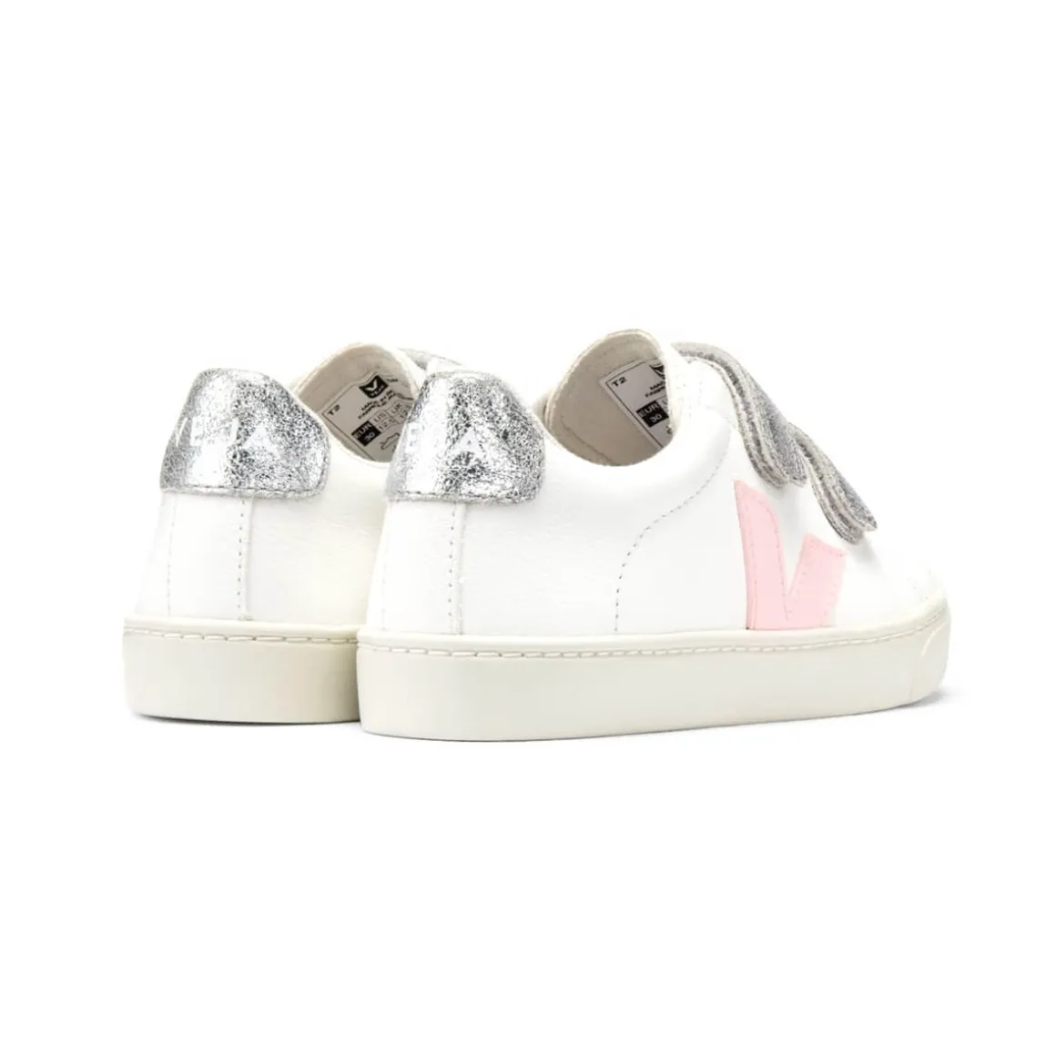 Esplar Small Velcro Leather Trainers in Extra White / Petale Silver by Veja