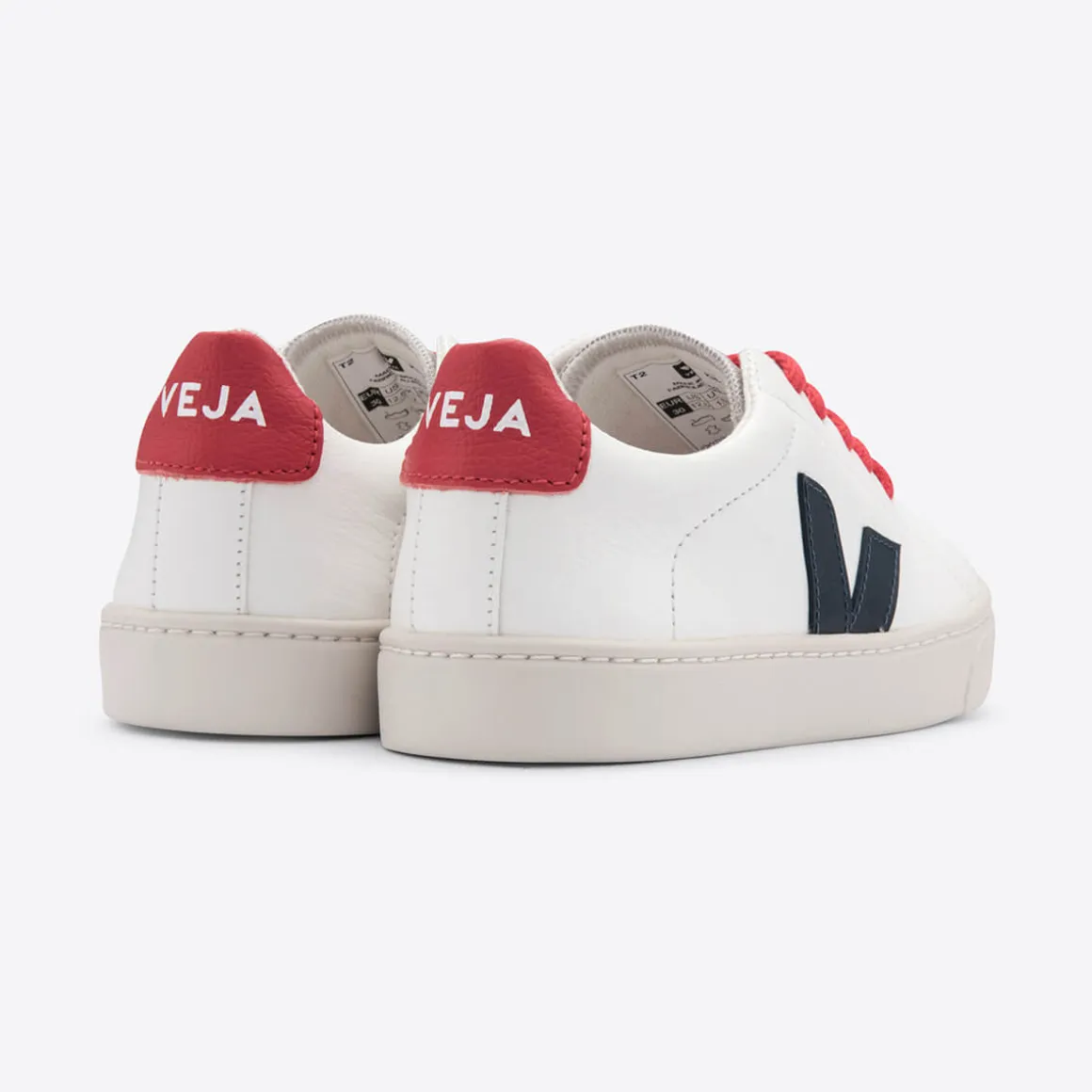 Esplar Teen Small Red Lace Chrome-Free Leather Trainers in Extra White / Nautico Pekin by Veja