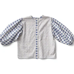 Ethel Blouse in Checker Rose Print / Blueberry by Soor Ploom