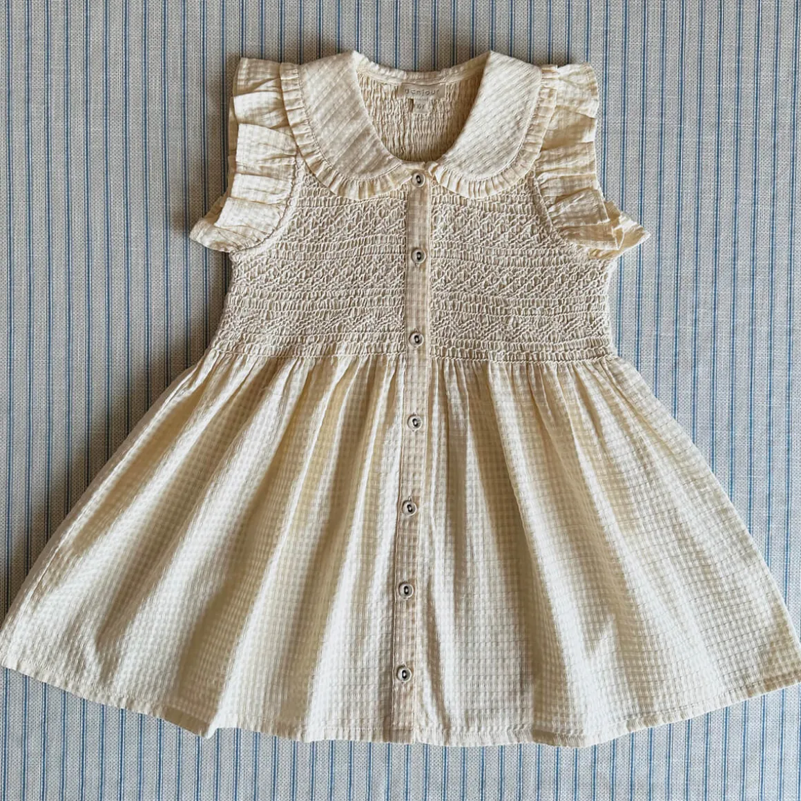 EXCLUSIVE Ibiza Ruffle Top in Natural Check by Bonjour - Last Ones In Stock - 4-6 Years