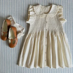EXCLUSIVE Ibiza Ruffle Top in Natural Check by Bonjour - Last Ones In Stock - 4-6 Years