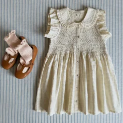 EXCLUSIVE Ibiza Ruffle Top in Natural Check by Bonjour - Last Ones In Stock - 4-6 Years