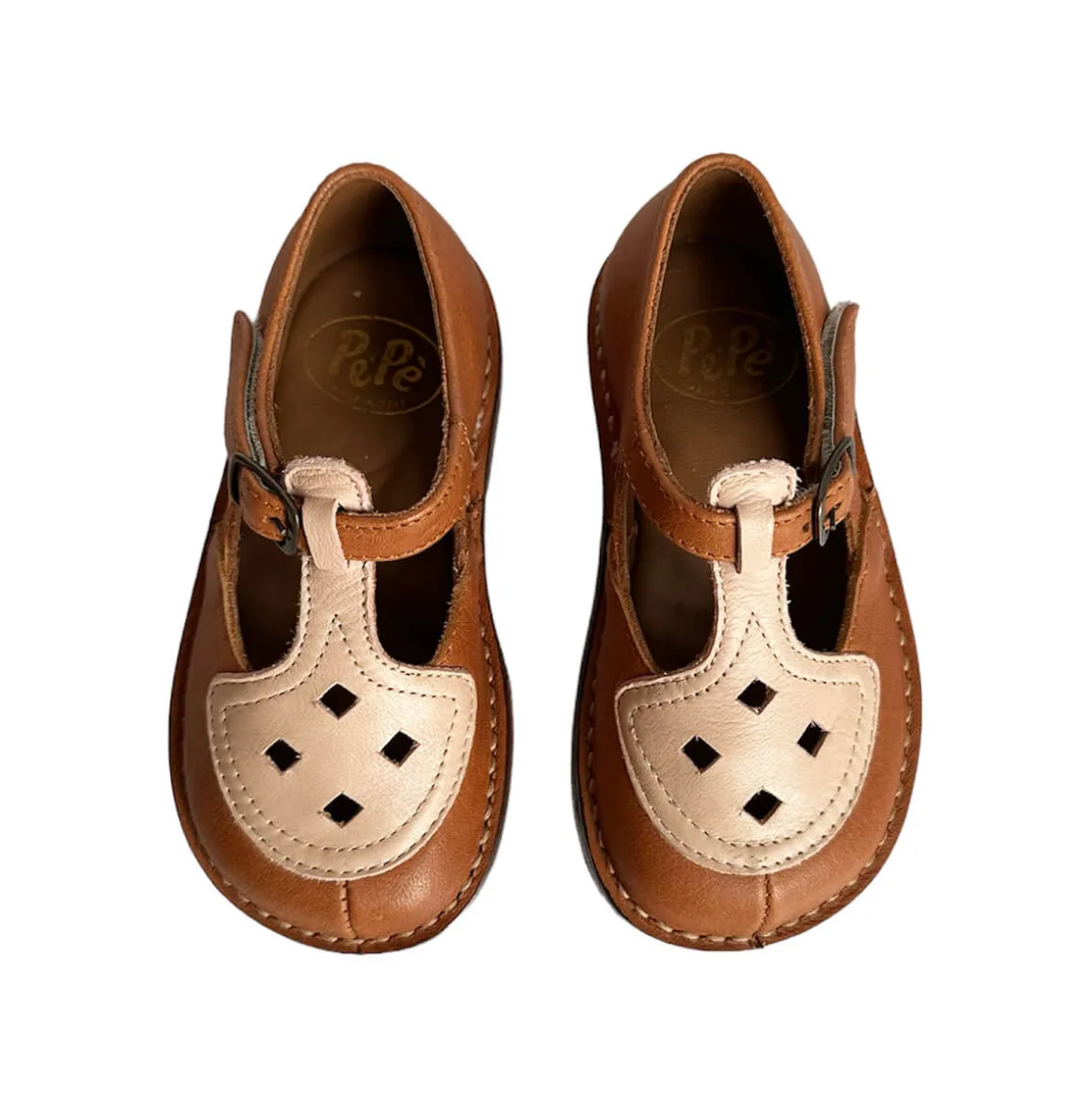 Ezra Two Tone Cut Out Sandals in Cuoio Brown / Soft Pink by PèPè