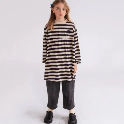 Fanned Out Dress in Dark Blue Fine Stripe by Repose AMS