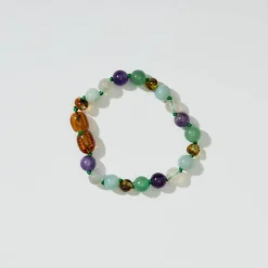 Fenja Kids Bracelet in Green Amber And Amethyst by Nirrimis