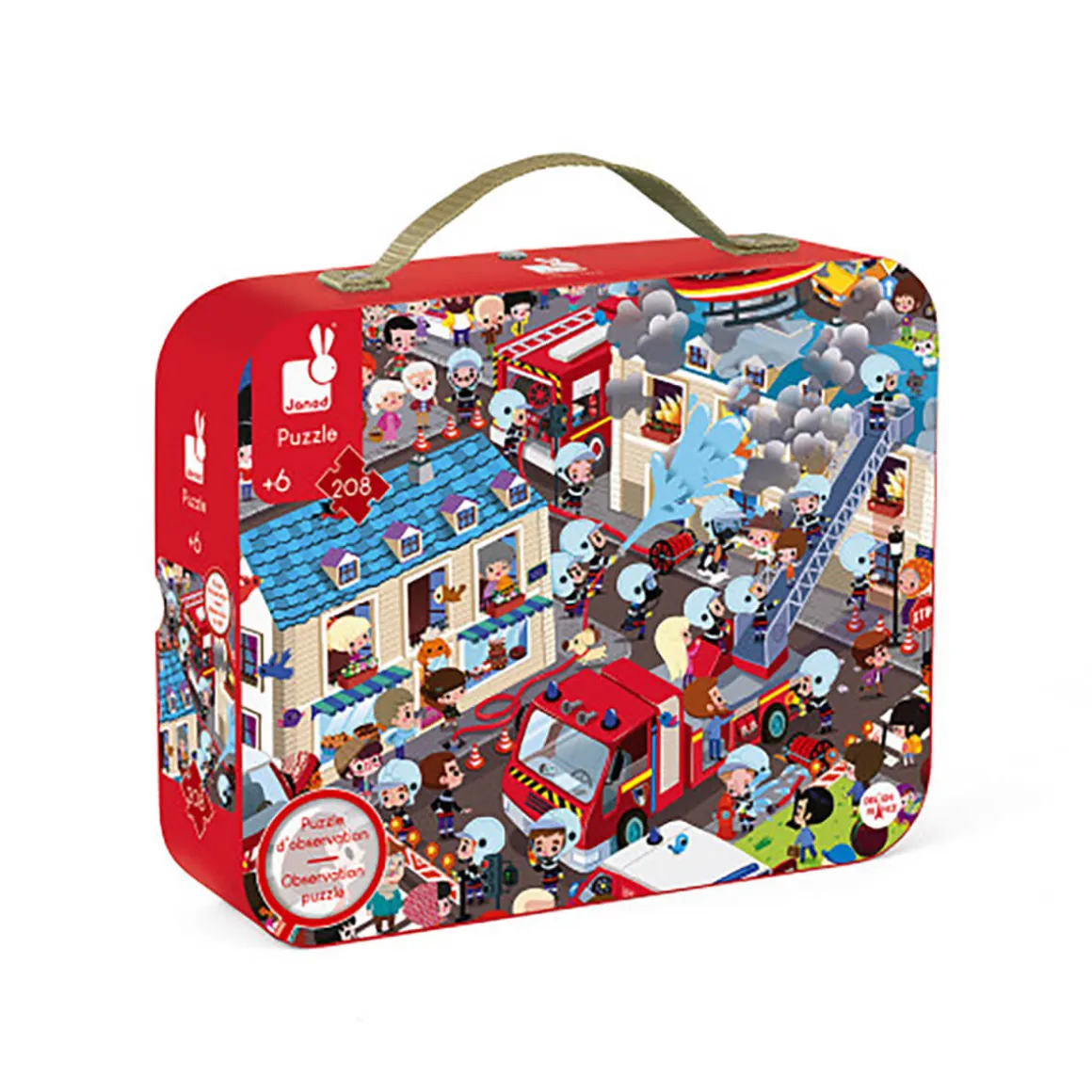 Firemen 208 Piece Round Observational Jigsaw Puzzle In Carry Case by Janod