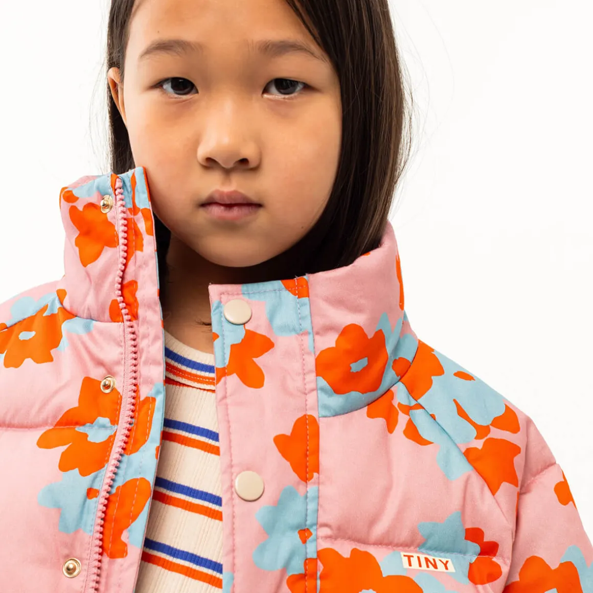 Flowers Short Padded Jacket in Peach by Tinycottons