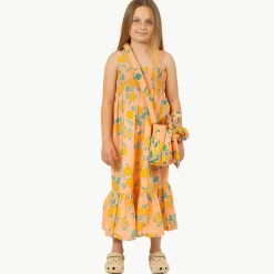 Flowers Woven Dress in Papaya by Tinycottons