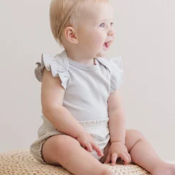 Flutter Sleeve Bodysuit in Sky by Quincy Mae
