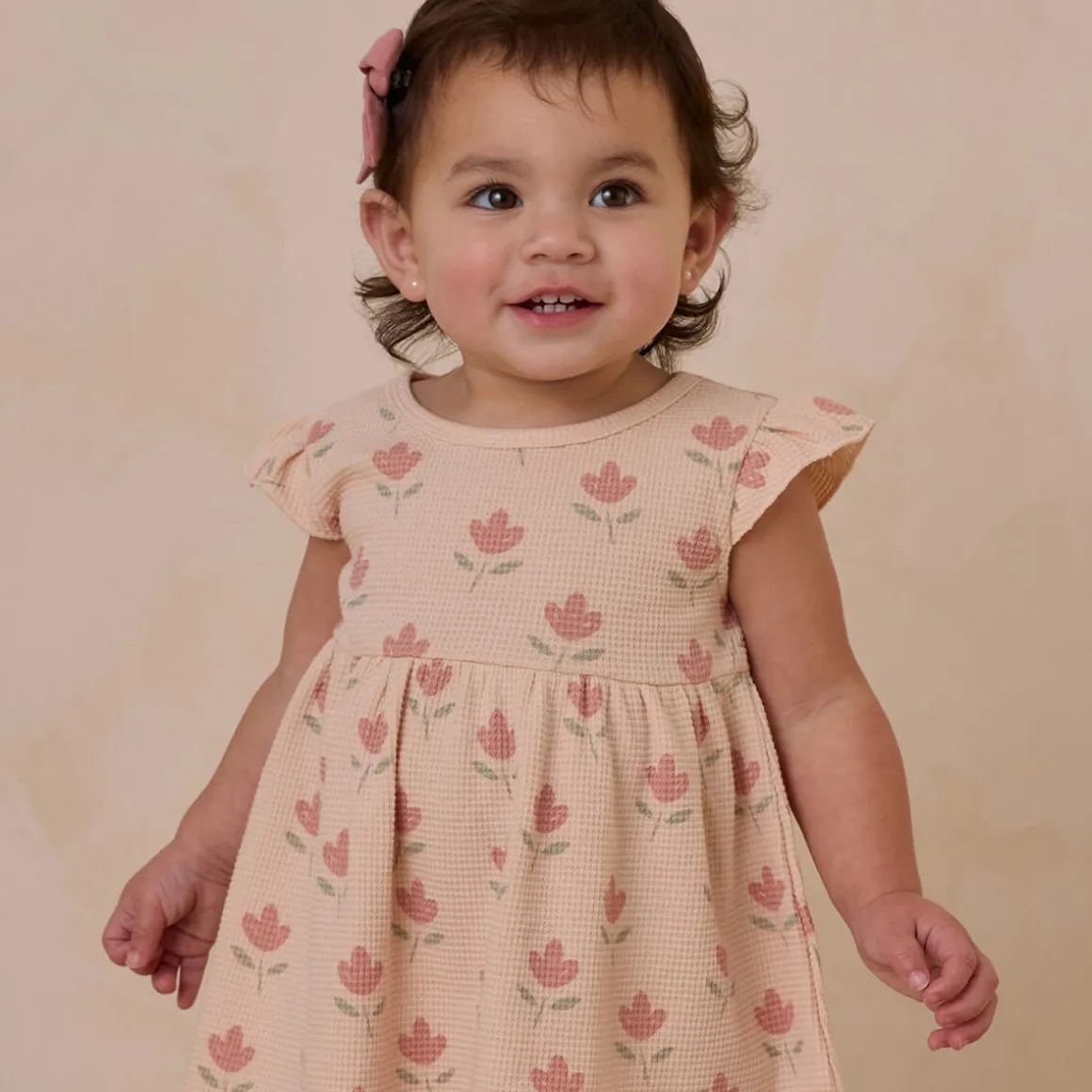 Flutter Sleeve Dress in Tulips by Quincy Mae