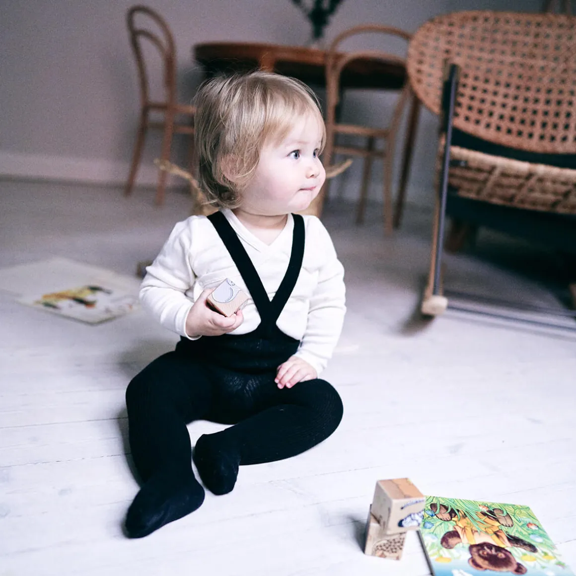 Footed Tights With Braces in Classic Black by Silly Silas