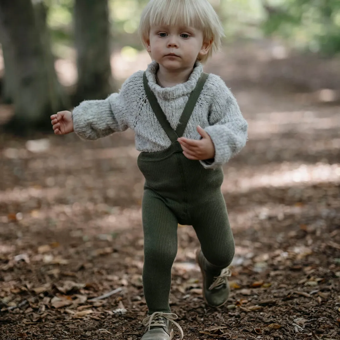 Footed Tights With Braces in Olive by Silly Silas