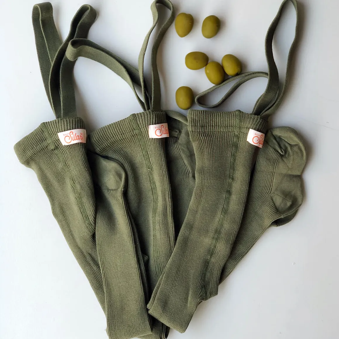Footed Tights With Braces in Olive by Silly Silas