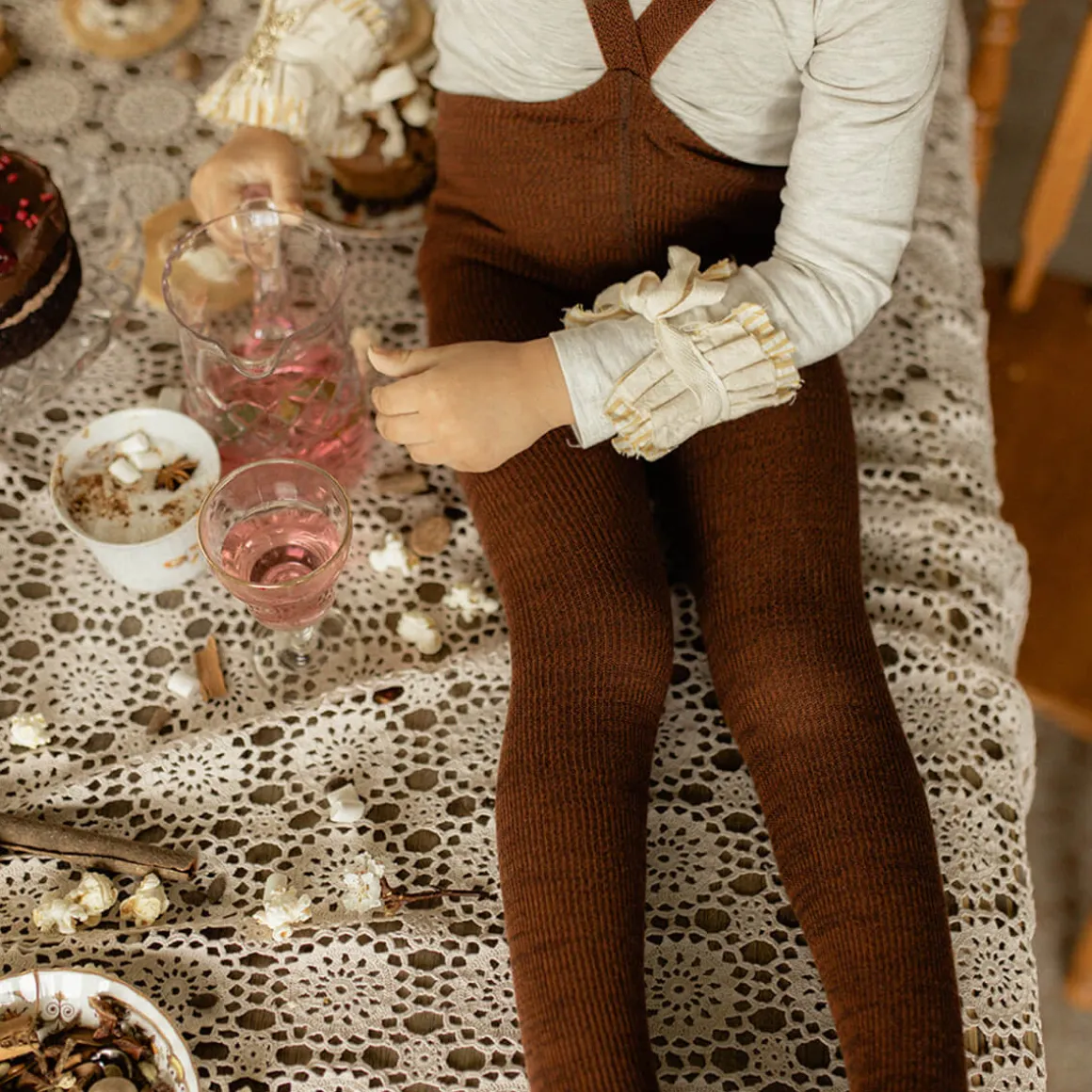 Footed Tights With Braces in Spicy Chai by Silly Silas