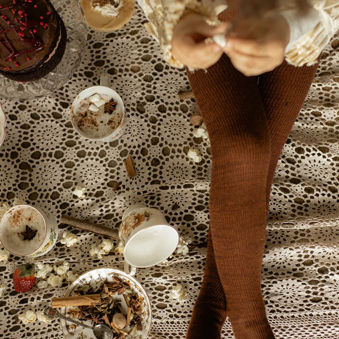 Footed Tights With Braces in Spicy Chai by Silly Silas