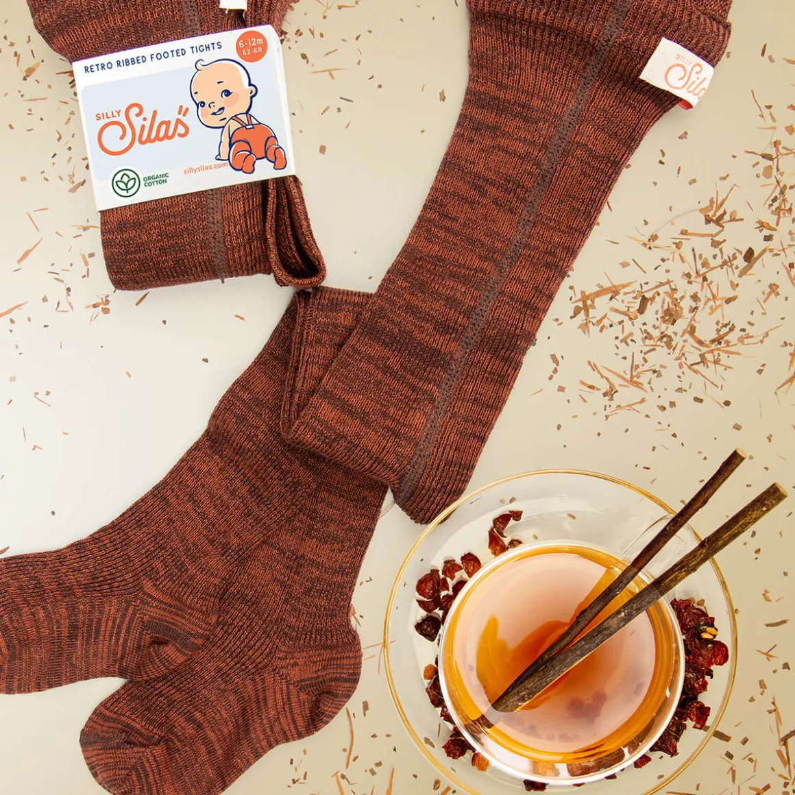 Footed Tights With Braces in Spicy Chai by Silly Silas