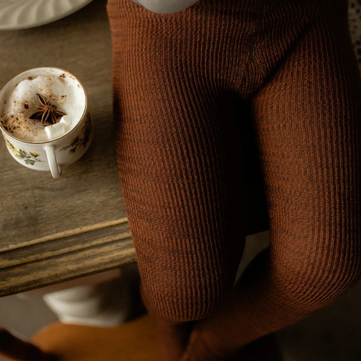 Footed Tights With Braces in Spicy Chai by Silly Silas