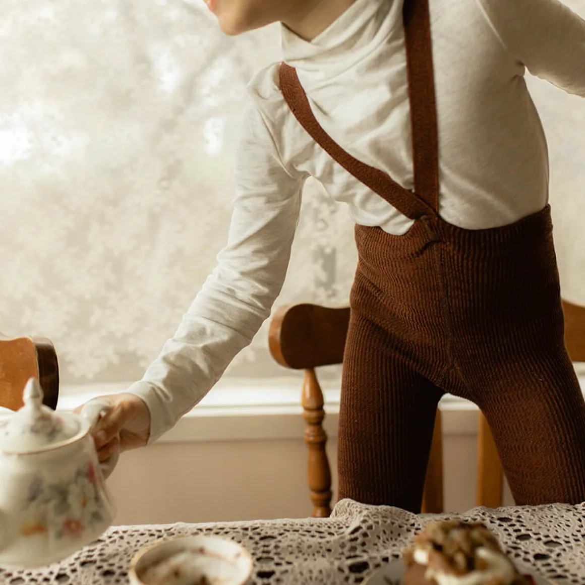 Footed Tights With Braces in Spicy Chai by Silly Silas