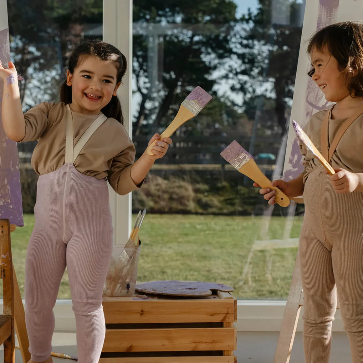 Footless Tights With Braces in Creamy Lavender by Silly Silas