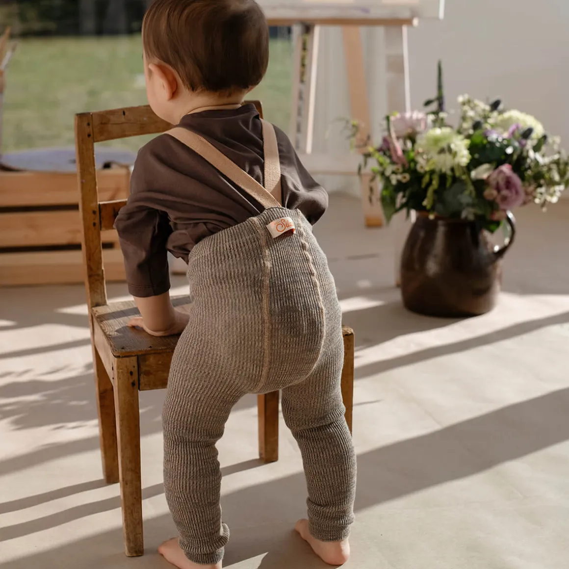 Footless Tights With Braces in Charcoaly Brown by Silly Silas