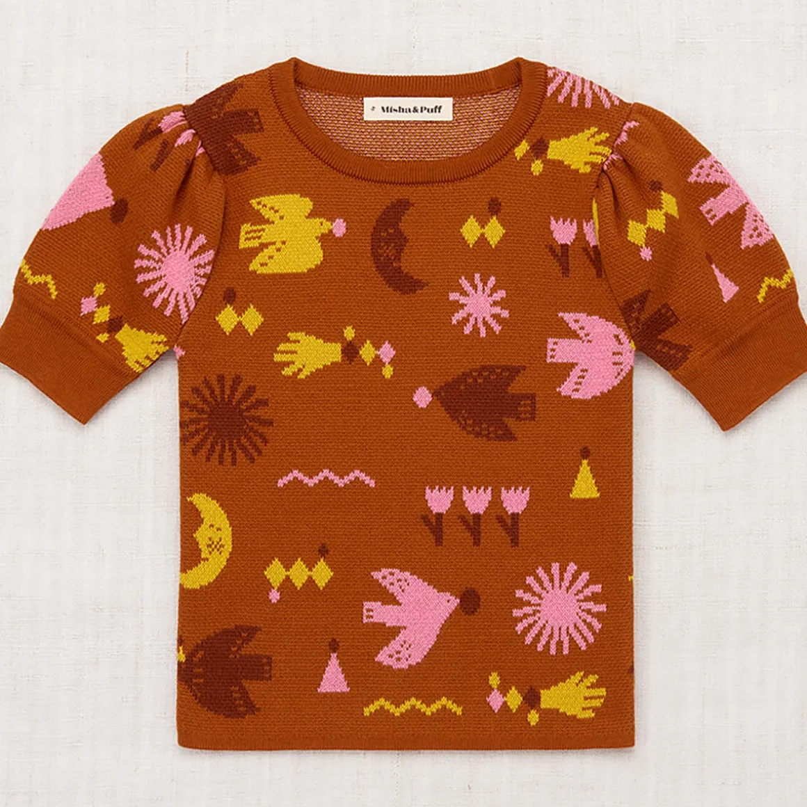 Frankie Top in Gingerbread Daleyden Fête Jacquard by Misha & Puff - Last Ones In Stock - 3-6 Years