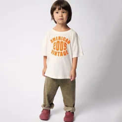 Gamipy Kid's Round Neck T Shirt in White and Neon Orange by American Vintage