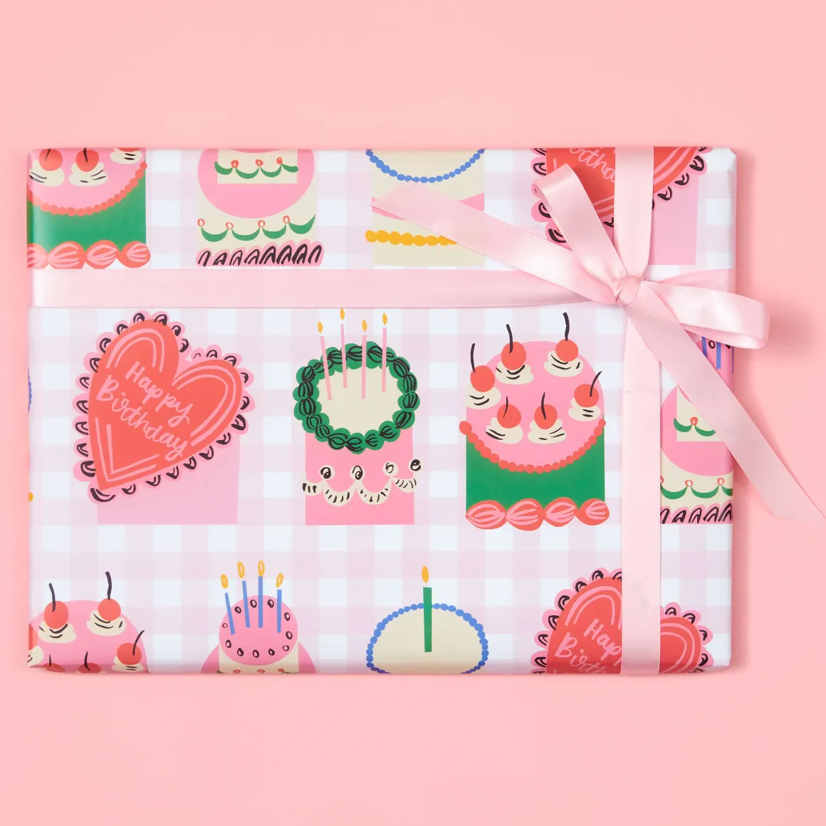 Gingham Birthday Cakes Gift Wrap by Rumble Cards