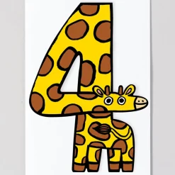Giraffe 4th Birthday Number Greetings Card by Alice Bowsher for Wrap