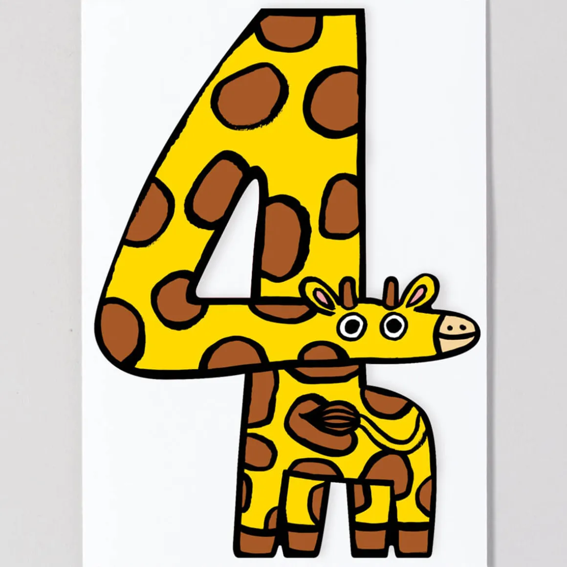 Giraffe 4th Birthday Number Greetings Card by Alice Bowsher for Wrap