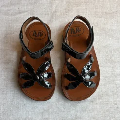 Giulia Flower Sandals in Black Patent by PèPè