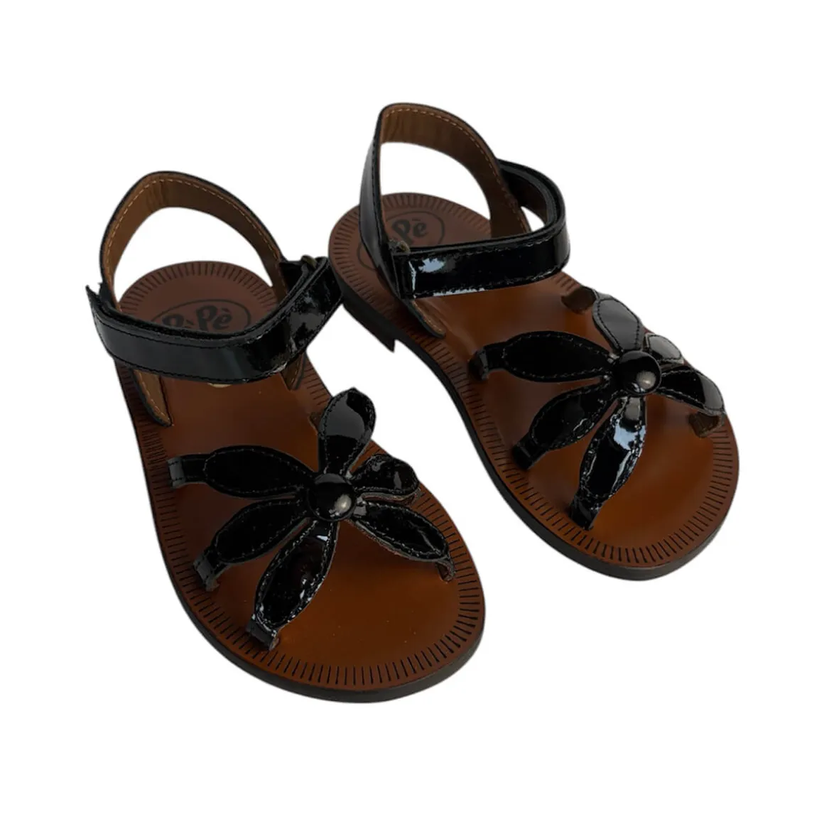Giulia Flower Sandals in Black Patent by PèPè