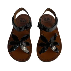 Giulia Flower Sandals in Black Patent by PèPè
