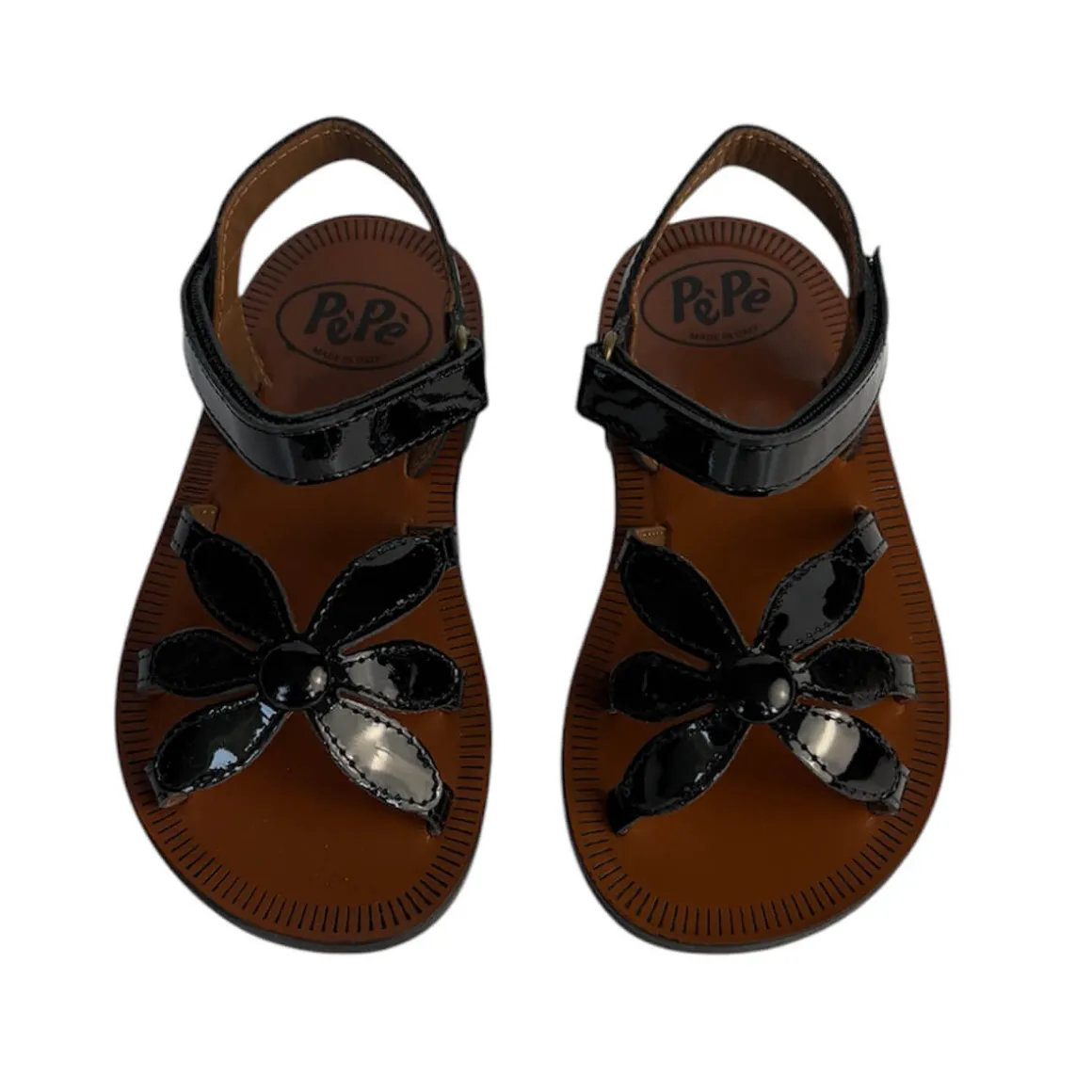 Giulia Flower Sandals in Black Patent by PèPè