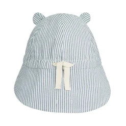 Gorm Reversible Seersucker Sun Hat With Ears in Blue Wave / Creme de la Creme by Liewood