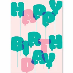 Green Balloons Birthday Greetings Card by Dicky Bird