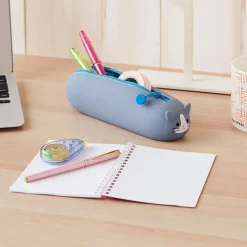 Grey Tuxedo Cat PuniLabo Lying Pen Pouch by Lihit Lab
