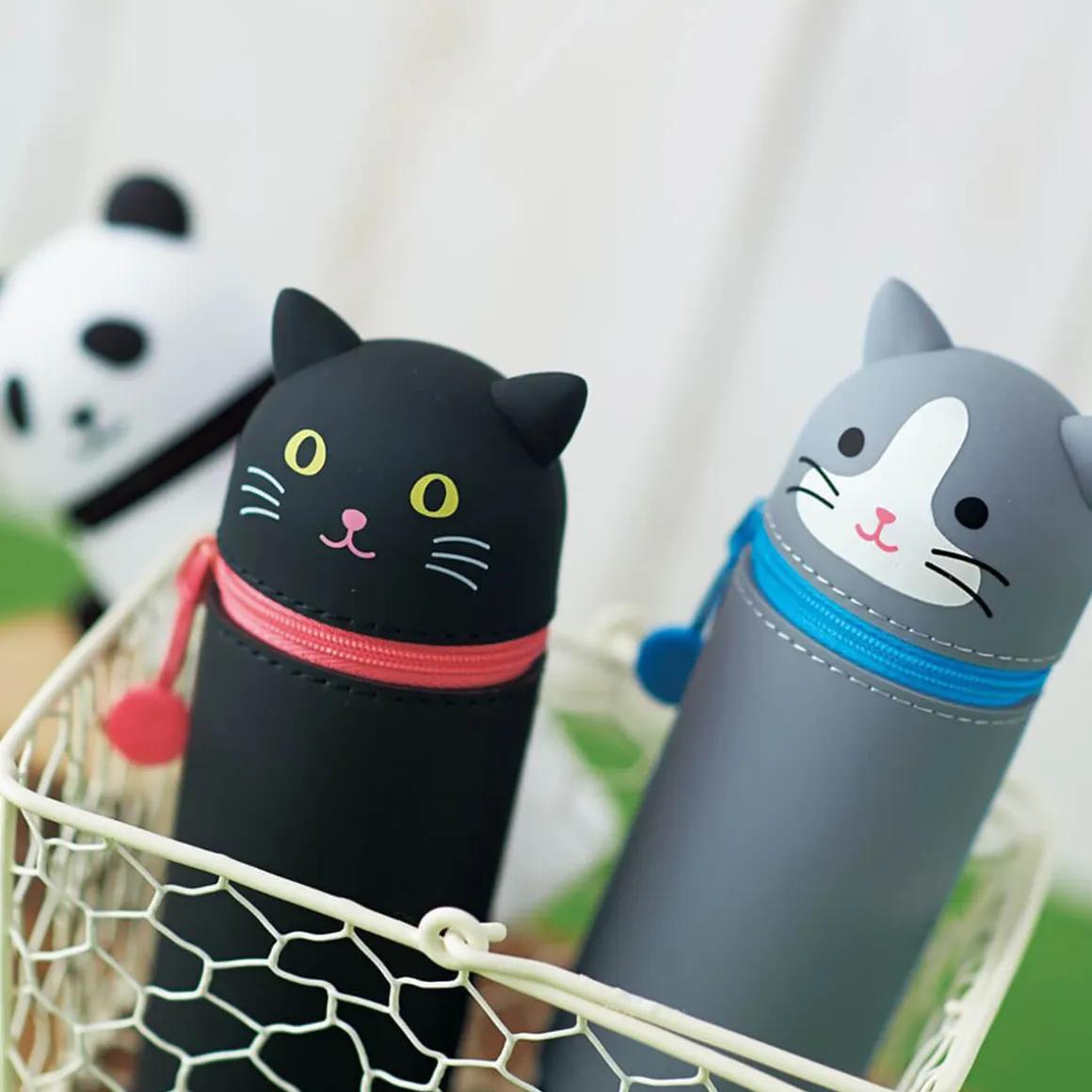 Grey Tuxedo Cat PuniLabo Stand Pen Case by Lihit Lab