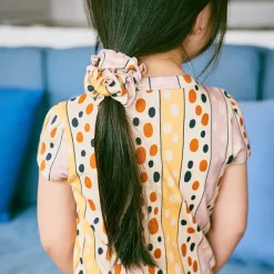 Hair Scrunchie in Frangipani Polka-Stripe by Misha & Puff