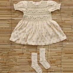 Handsmock Blouse in Ivory & Gold Flowers by Bonjour