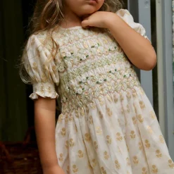 Handsmock Blouse in Ivory & Gold Flowers by Bonjour