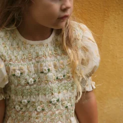 Handsmock Blouse in Ivory & Gold Flowers by Bonjour