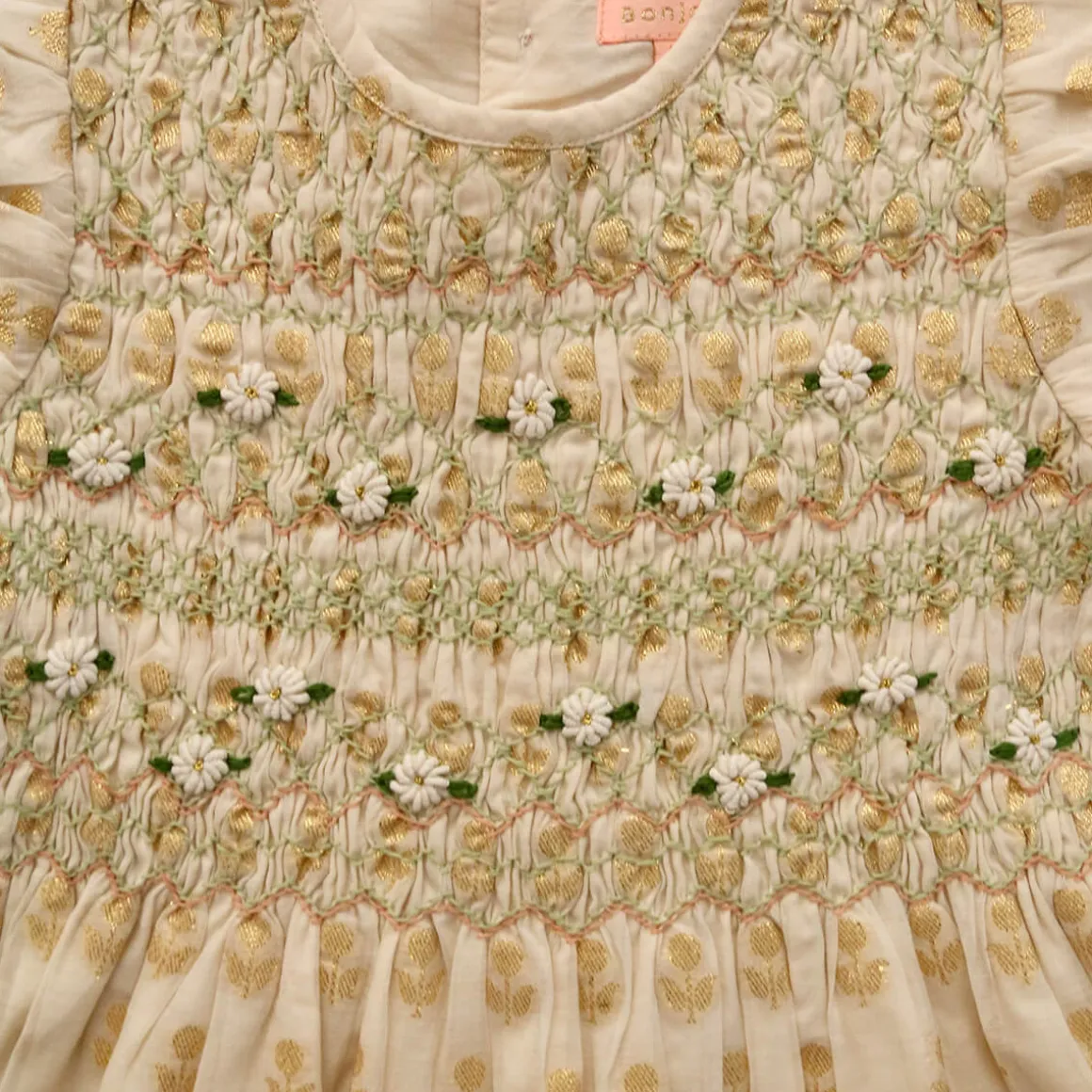 Handsmock Blouse in Ivory & Gold Flowers by Bonjour