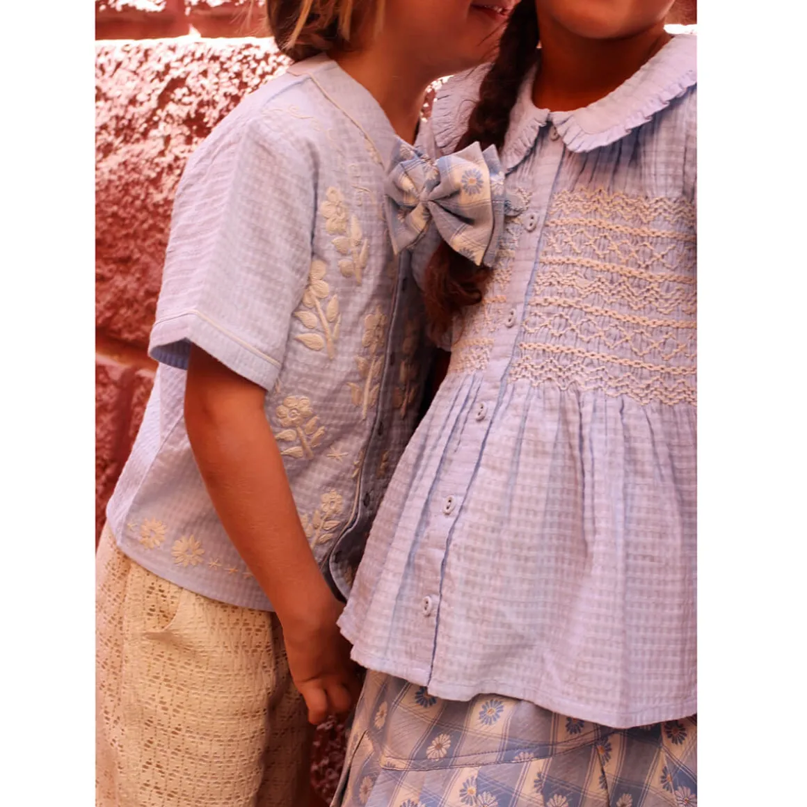 Handsmock Blouse in Light Blue Check by Bonjour