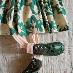 Handsmock Dress in Autumnal Green Flowers by Bonjour