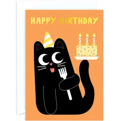 Happy Birthday Cake And Cat Greetings Card by Elliot Kruszynski for Wrap