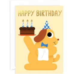 Happy Birthday Cake And Dog Greetings Card by Elliot Kruszynski for Wrap