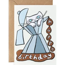 Happy Birthday Cat And Coffee Embossed Greetings Card by Molly Fairhurst for Wrap